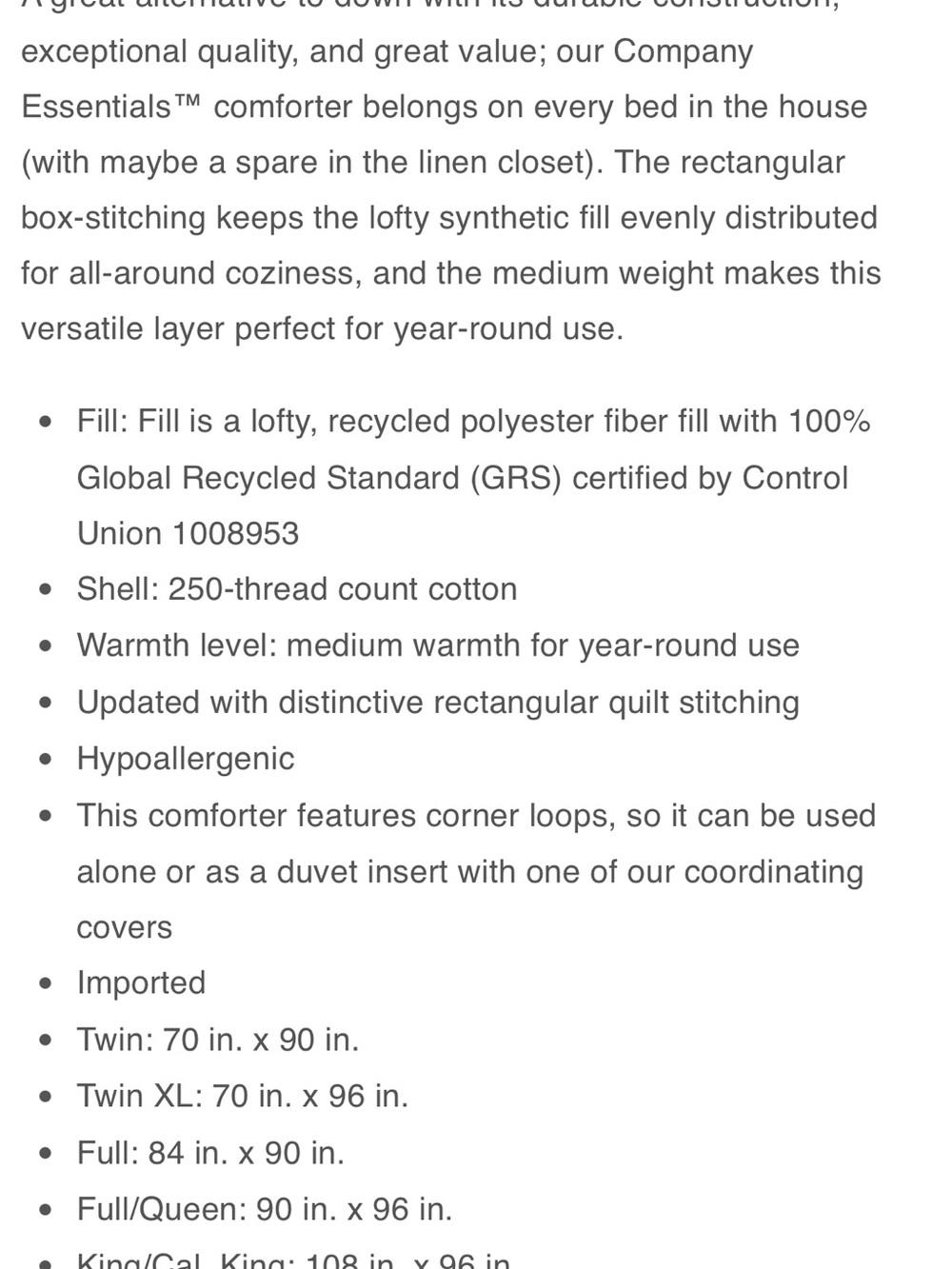 The Company Store Light Blue Box-Stitch Comforter Down Alternative - Picture 9 of 9